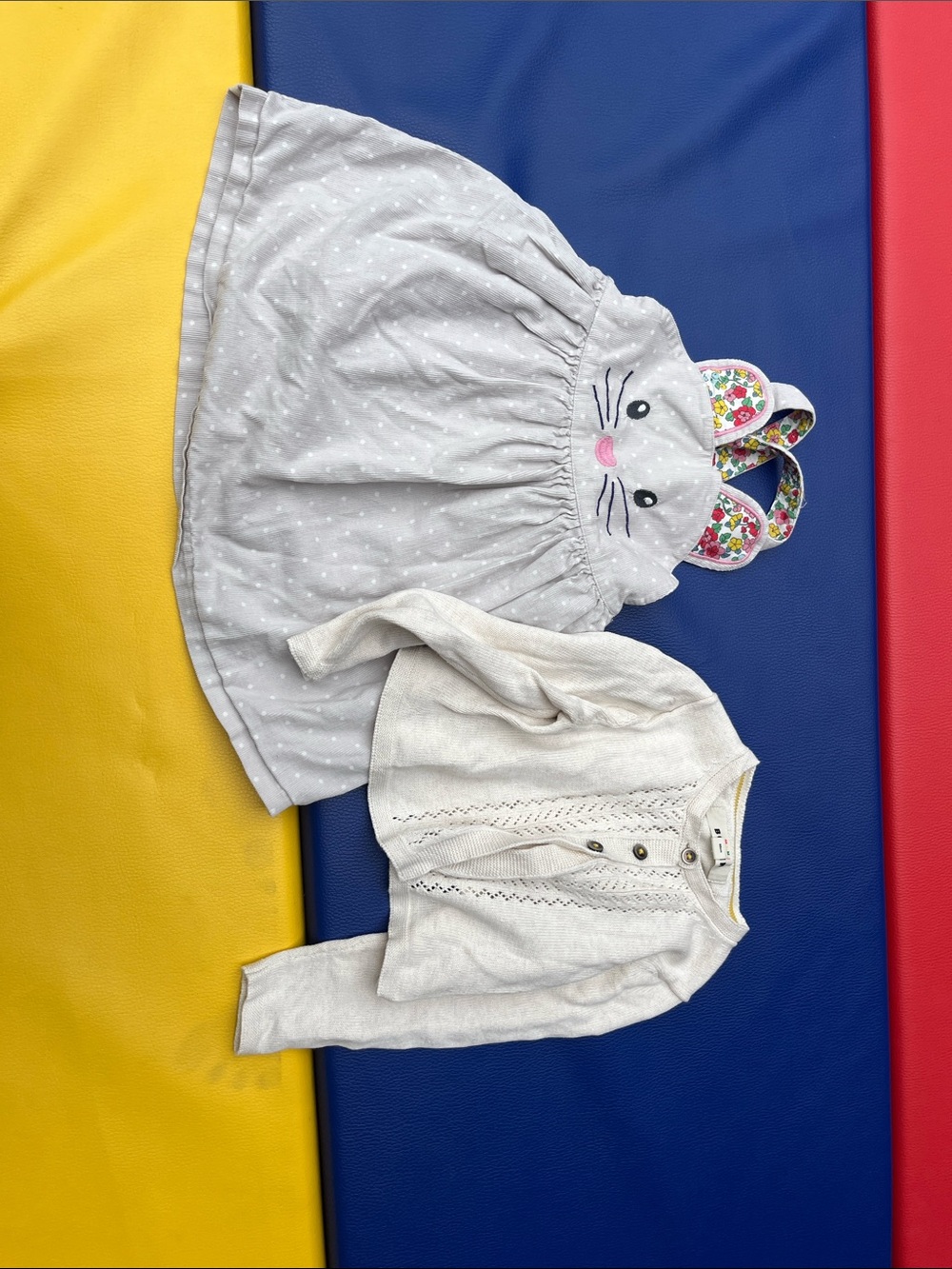 Mini Boden bundle: baby Boden Gray Bunny Dress 12-18 & Cardigan 18-24